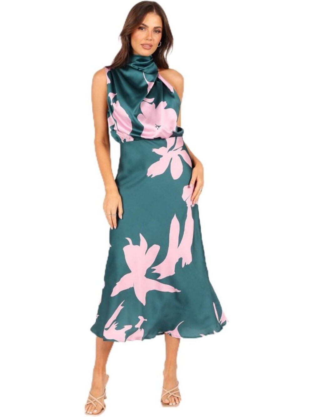 Chic Halter Neck Midi Dress for Women | Elegant Floral Print, Perfect for Events